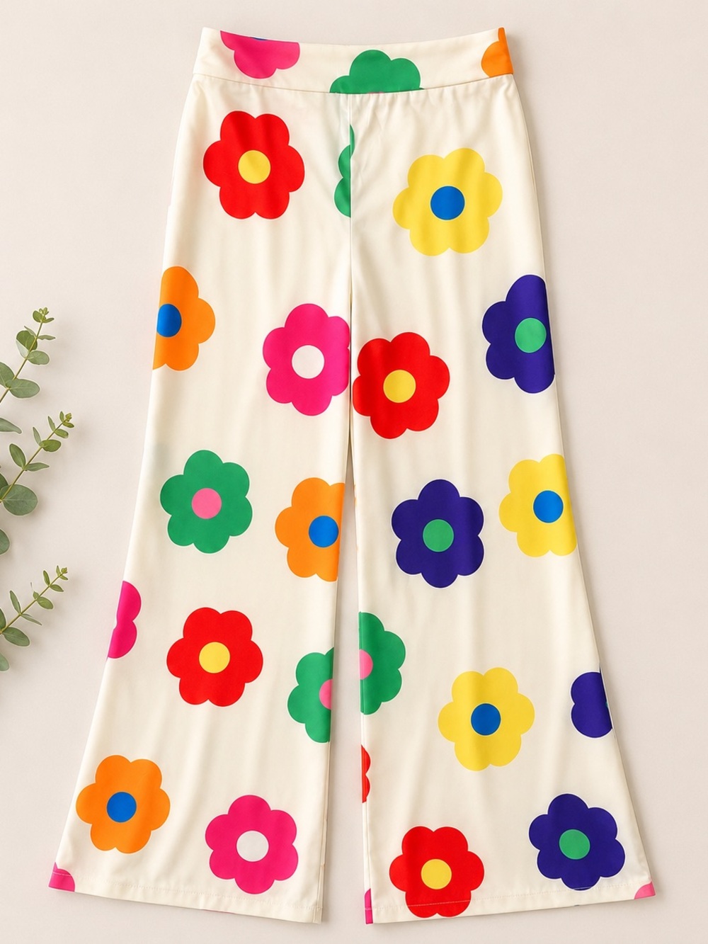 Retro Mod Flower Power Wide Leg Pants Women’s XL Colorful Groovy Statement Pants